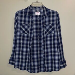Justice Blue and White Plaid Top